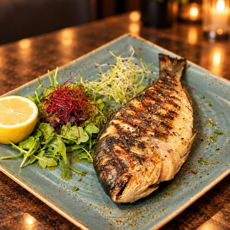 Royal Dorade vom Grill mit Zitrone und Salat