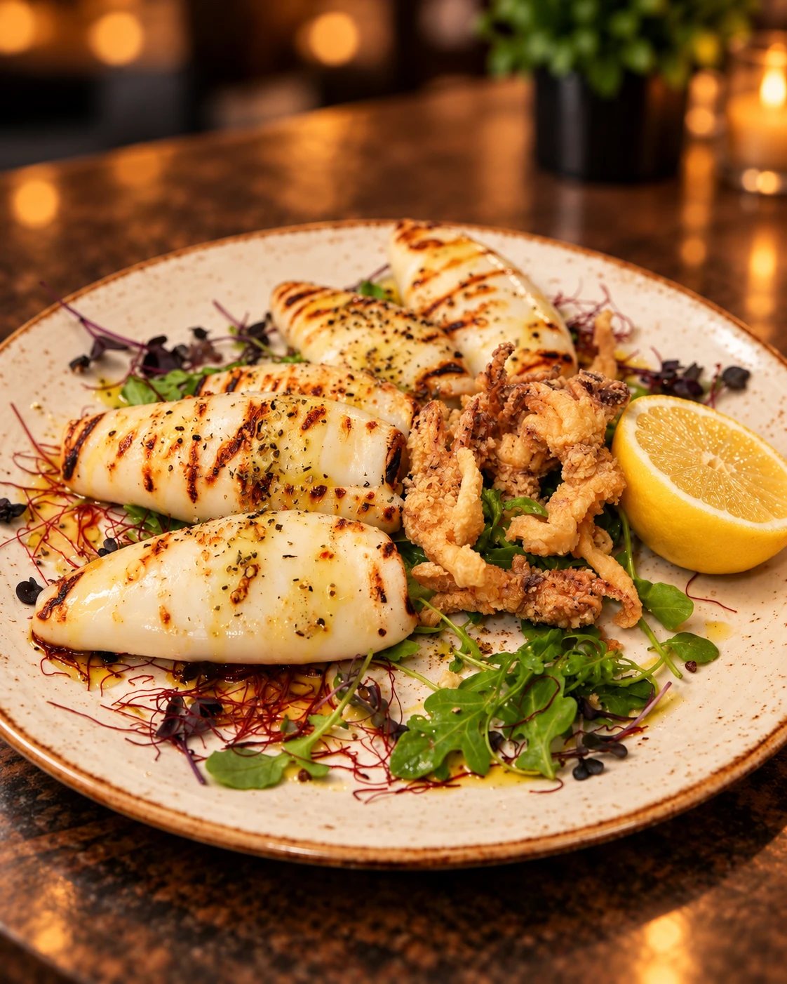Gegrillte Wildfangkalamari mit Zitrone